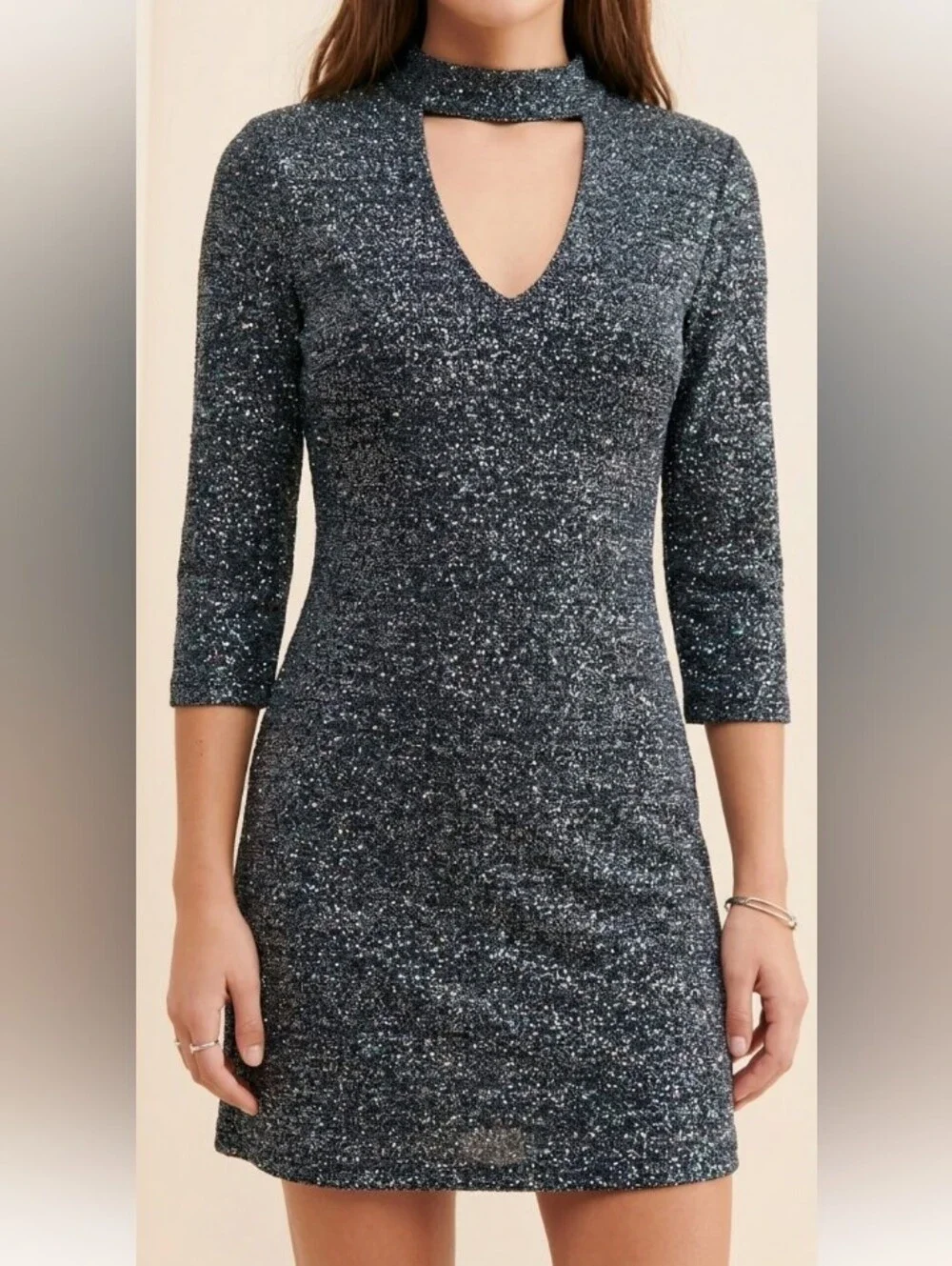 CLOTH & PEOPLE Glittery Cut-Out Dress Size S – Black/Glitter